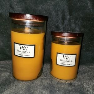 2 Woodwick Caramel Crunch 18.6 & 10.8oz. Madison Jar Candle Set